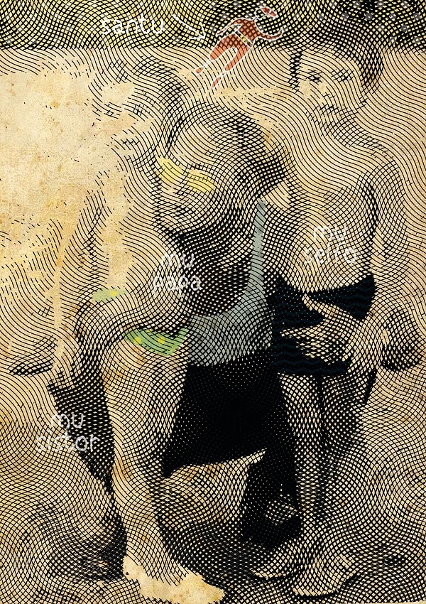 Santu, mu papa, mu sistor, mu selfo [Santu, my dad, my sister, myself]